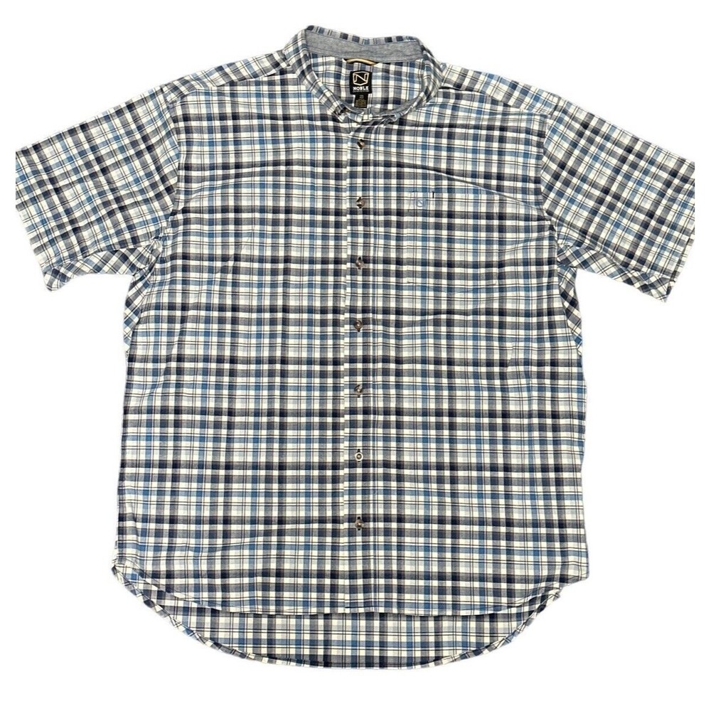 Noble Outfitters Mens XXL Blue Plaid Short Sleeve Button Down Casual 2XL‎